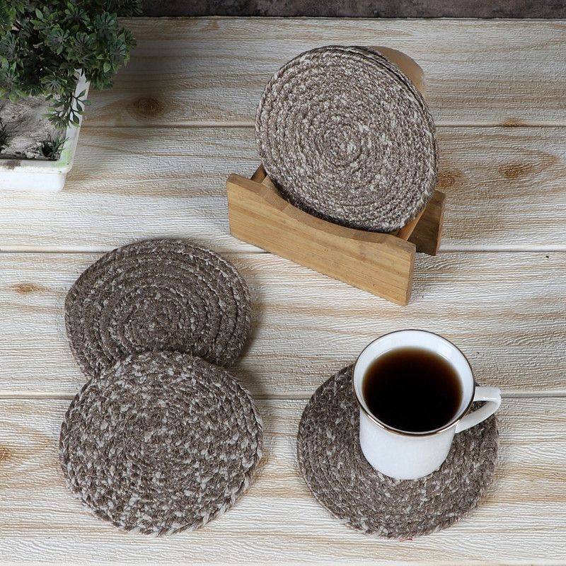 MND VILLA Round Reversible Cotton Coaster Set  (Pack of 6)
