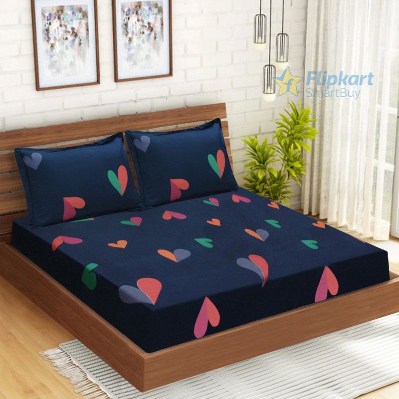 Flipkart SmartBuy 140 TC Microfiber Double Printed Flat Bedsheet  (Pack of 1, Blue)