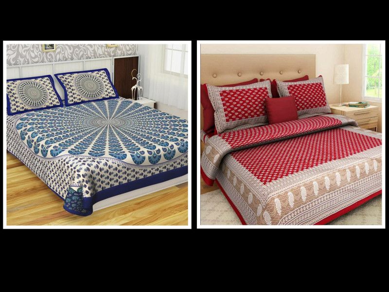 144 TC Cotton Double Floral Bedsheet  (Pack of 2, Design41)