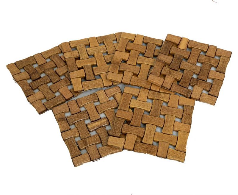 KUBER INDUSTRIES Square Reversible Bamboo Coaster  (Pack of 6)