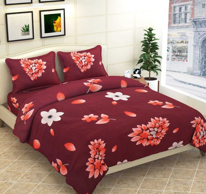 ANTRIN 160 TC Cotton Double Floral Flat Bedsheet  (Pack of 1, Multicolor)