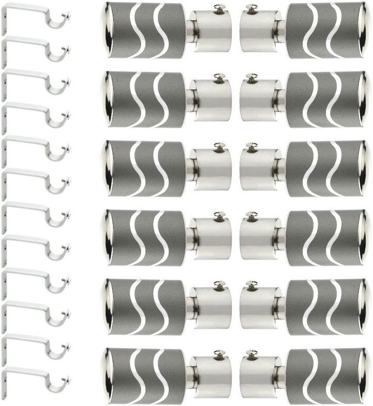 GLOXY Grey Rod Rail Bracket, Curtain Knobs, Curtain Hooks, Curtain Rods Metal