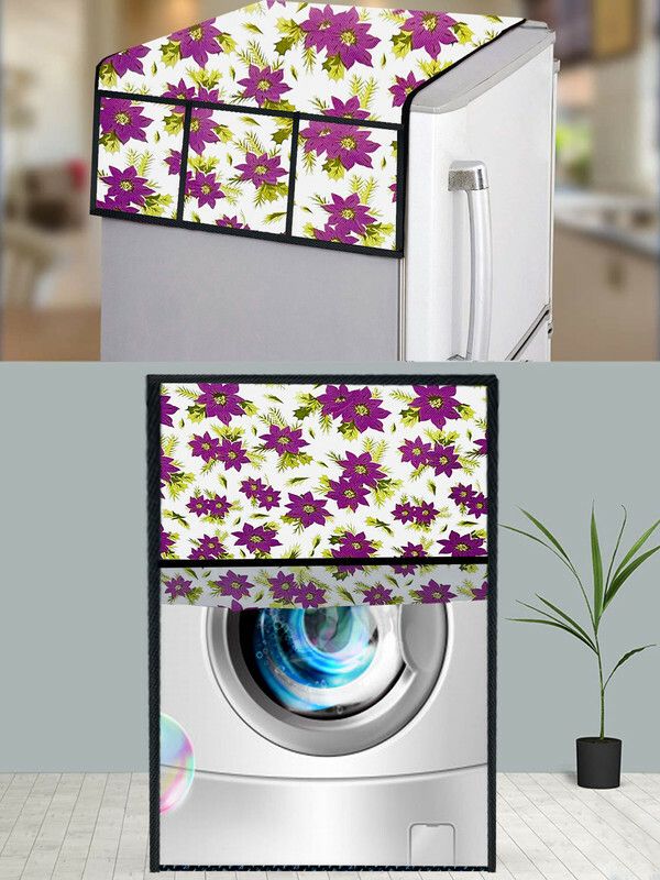 JM Homefurnishings Front Loading Washing Machine Cover  (Width: 73 cm, Purple, White)