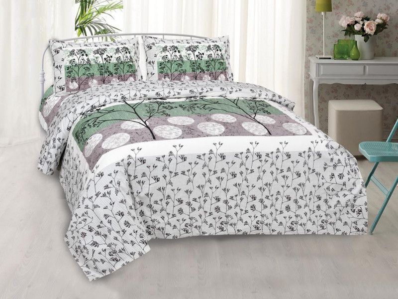 Rx Lifestyle 200 TC Cotton Double Printed Flat Bedsheet  (Pack of 1, Grey, Green, Black)