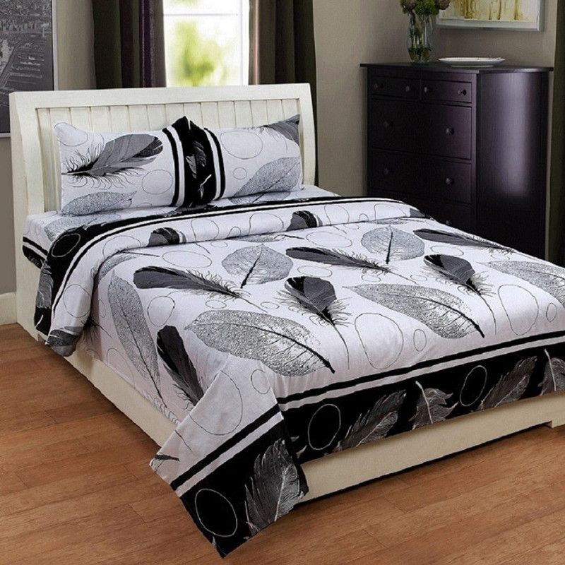 Kapi Fab 150 TC Polycotton Double 3D Printed Flat Bedsheet  (Pack of 1, Black, White)