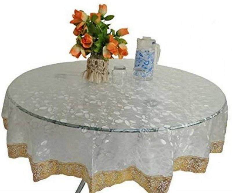 lala hathrasi Self Design 4 Seater Table Cover  (Transparent gold, PVC)