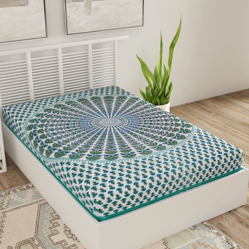 UNIQCHOICE 120 TC Cotton Single Printed Flat Bedsheet  (c-green)