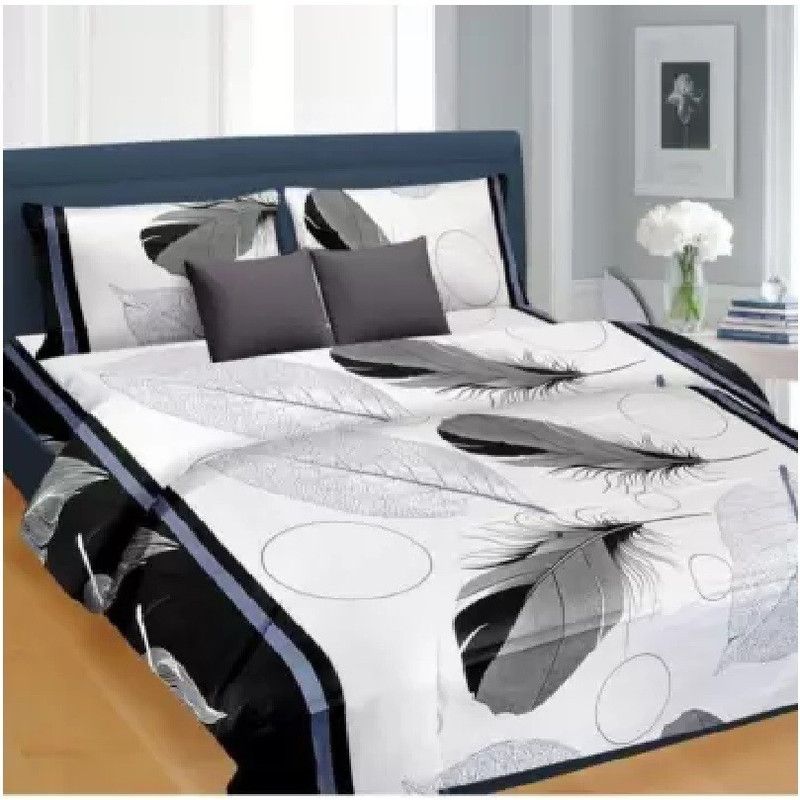 NIHAL VILLAS 140 TC Polycotton Double 3D Printed Flat Bedsheet  (Pack of 1, White)
