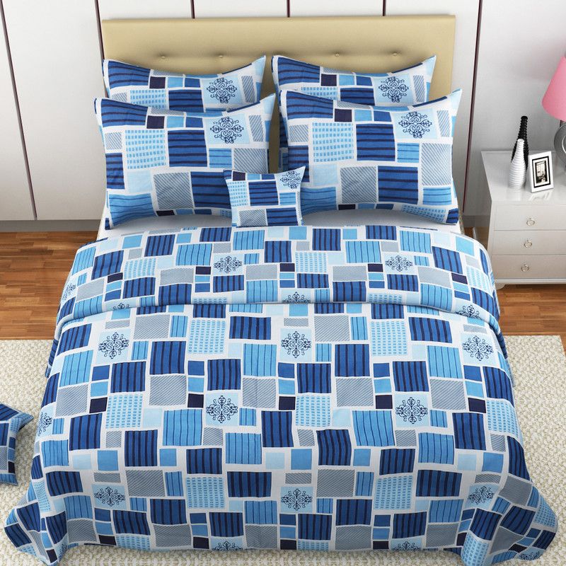 Mafatlal 220 TC Cotton King Geometric Flat Bedsheet  (Pack of 1, Blue)