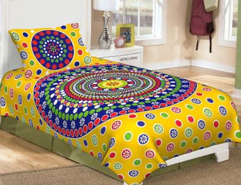 Anupama 146 TC Cotton Single Jaipuri Prints Flat Bedsheet  (Pack of 1, Yellow)