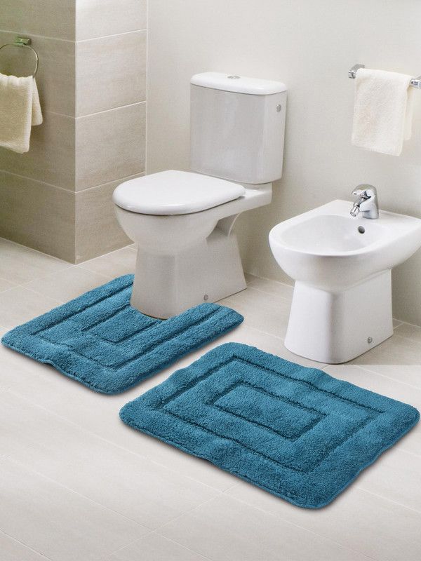 Saral Home Microfiber Bathroom Mat  (Turq, Medium, Pack of 2)