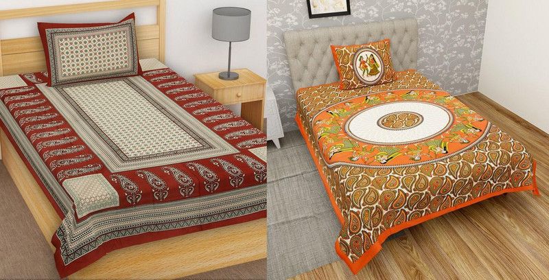 TANIKA - Belives in best quality 152 TC Cotton Single Animal Flat Bedsheet  (Pack of 2, Maroon, Orange)