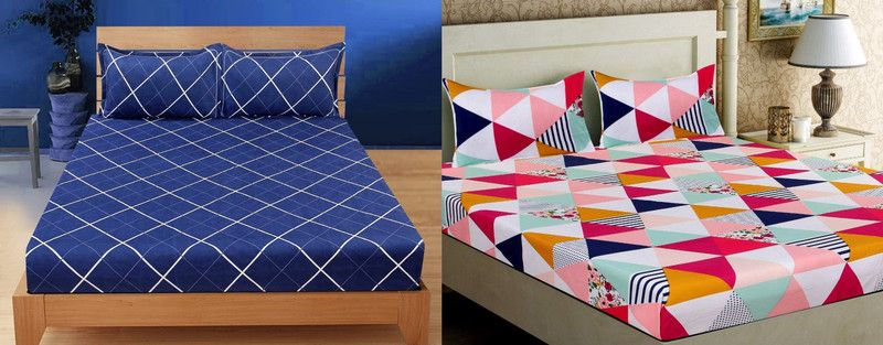 HOMYBEES 250 TC Microfiber Double Printed Flat Bedsheet  (Pack of 2, MULTI-49)