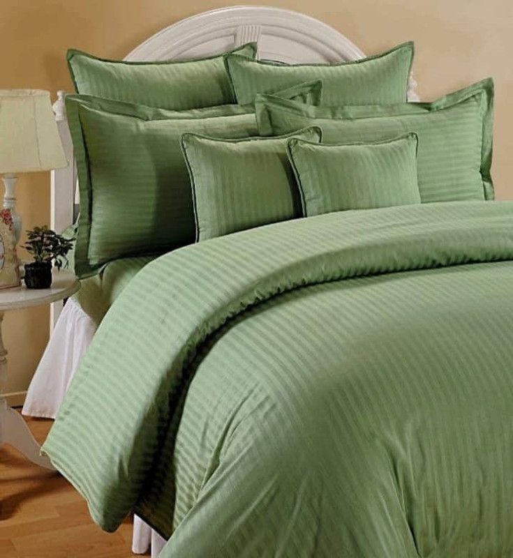 GoFabio 600 TC Cotton King Striped Flat Bedsheet  (Pack of 1, Green)
