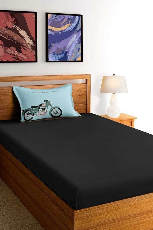 vdc 250 TC Polycotton Single Printed Flat Bedsheet  (Pack of 1, Black)
