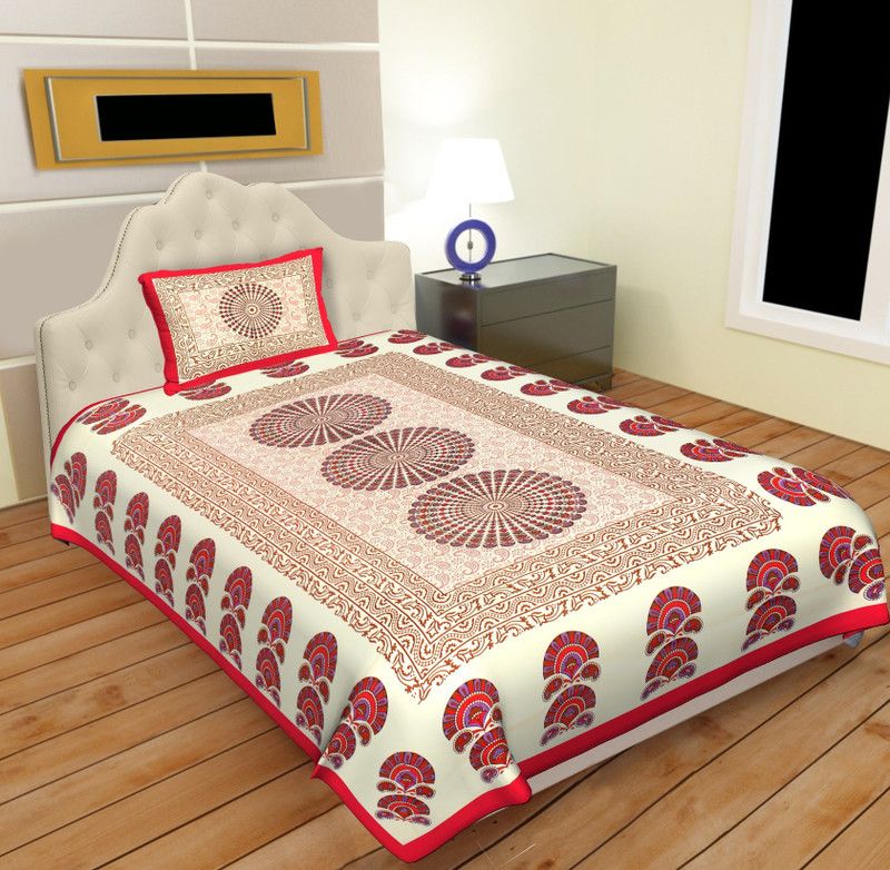 Indram 140 TC Cotton Single Printed Flat Bedsheet  (Pack of 1, Red)