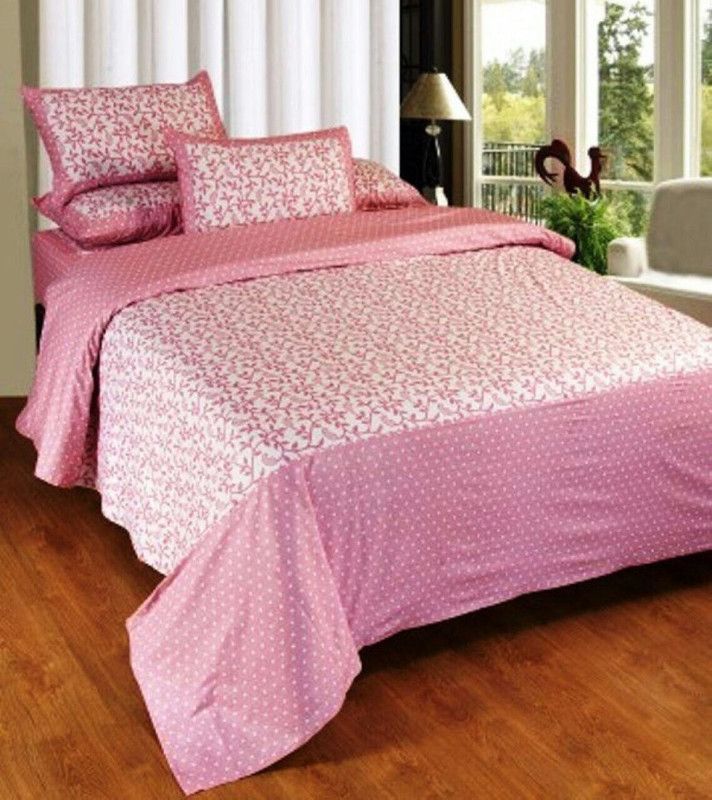 UNIQUE STYLE TRADERS 200 TC Cotton Queen Printed Flat Bedsheet  (Pack of 1, Pink)