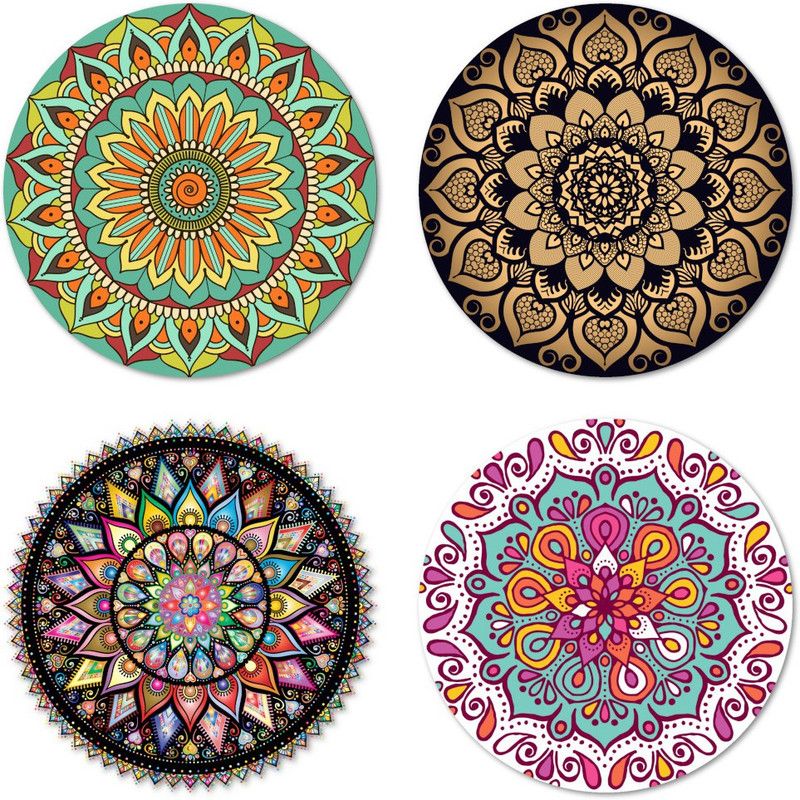 Silver Kettle Round Wood Coaster Set  (Pack of 4)