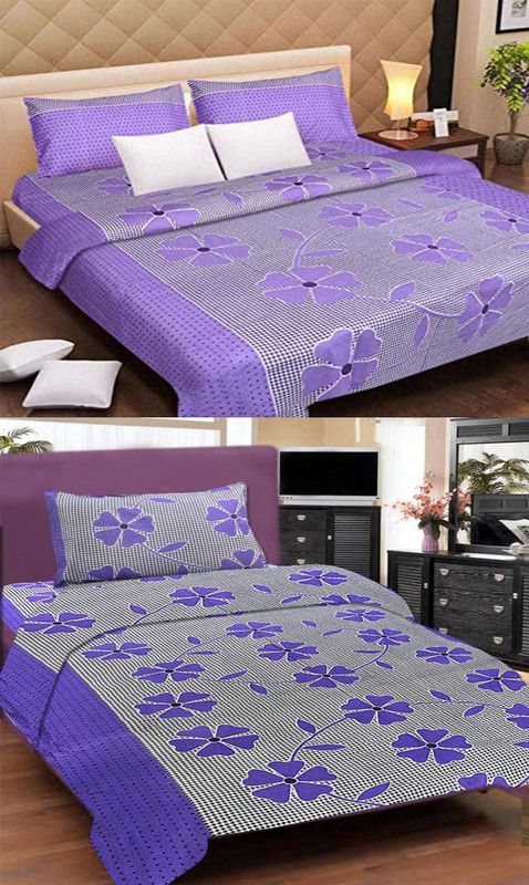 SpeedDecor 120 TC Polycotton Double Printed Flat Bedsheet  (Pack of 6, Purple)