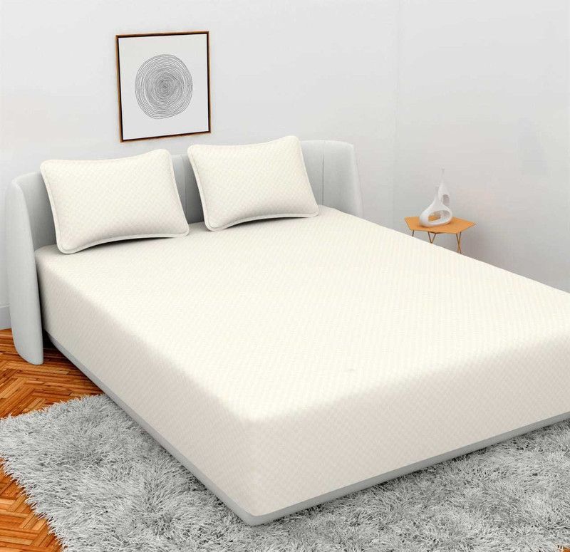 SHIV CRAFTS 300 TC Cotton Double Checkered Flat Bedsheet  (Pack of 1, Beige)