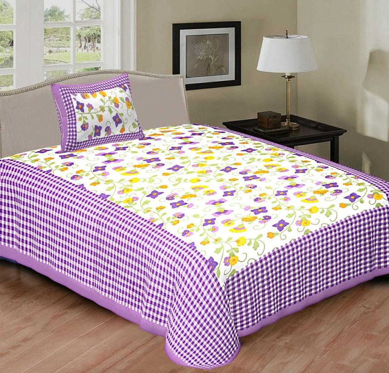 Navkar Creation 120 TC Cotton Single Printed Flat Bedsheet  (Pack of 1, Purple)