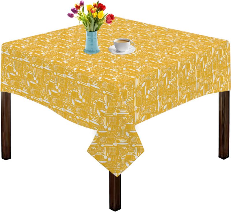 OASIS Printed 2 Seater Table Cover  (Yellow, Cotton)