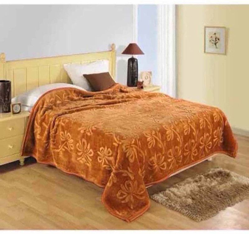 MOHINI CREATION Floral Double Mink Blanket for AC Room  (Polyester, Gold)