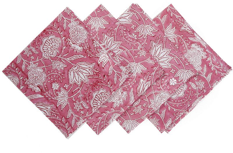 Handicraft-Palace Cotton Hand Block Printed Napkins Pink Cloth Napkins  (4 Sheets)