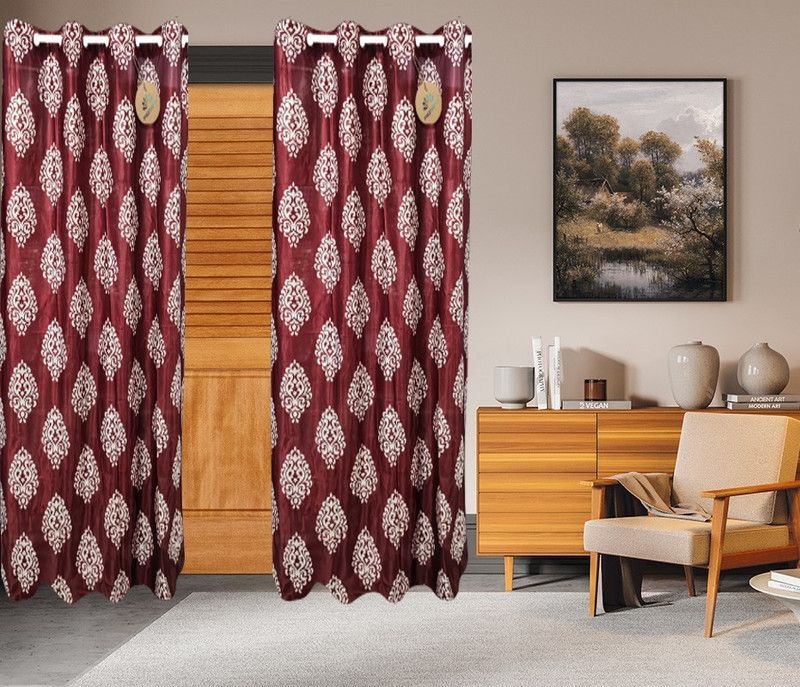 Padmansh 274 cm (9 ft) Polyester Semi Transparent Long Door Curtain (Pack Of 2)  (Motif, Red)