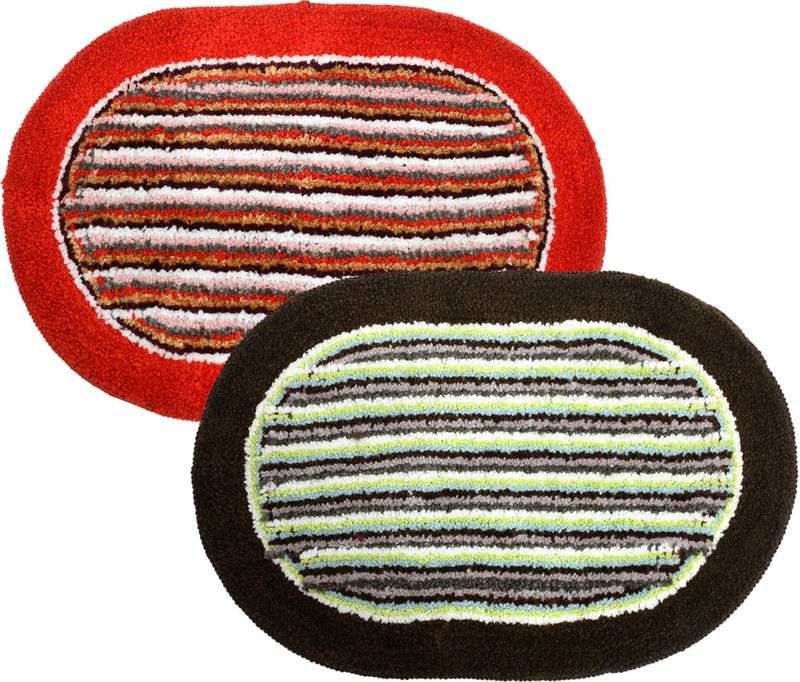 KUBER INDUSTRIES Cotton Door Mat  (Brown & Green & Red, Free, Pack of 2)