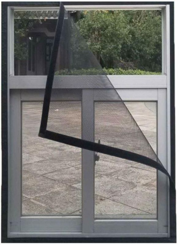 SIGNQ Fibre Adults Washable Window mesh Black color 2x2 fts prestiched Mosquito Net  (Black, Frame Hung)