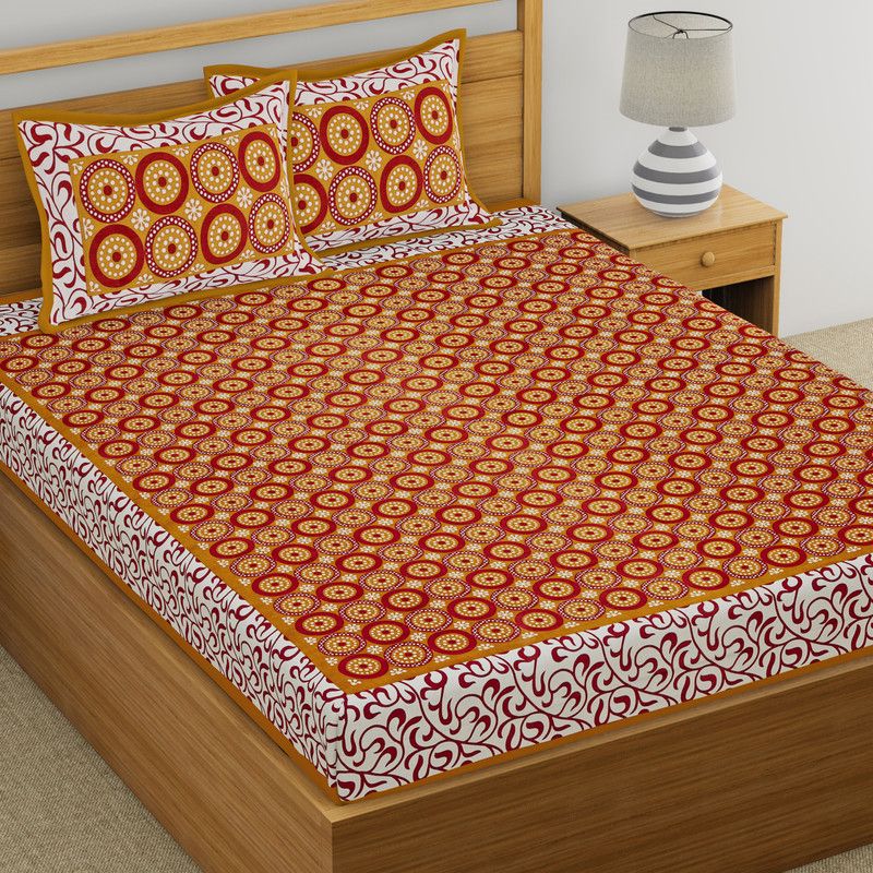 Rangaii 144 TC Cotton Double Jaipuri Prints Flat Bedsheet  (Pack of 1, Brown)