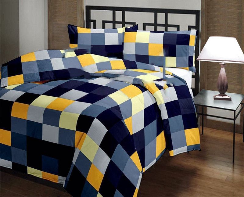 WEBELKART Checkered Single Dohar for Mild Winter  (Microfiber, White, Blue, Yellow)