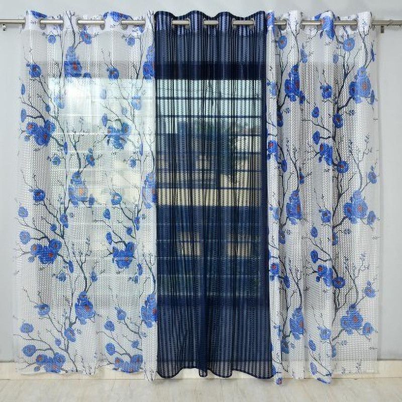 274.32 cm (9ft) Long Door Curtain  (Blue, Pack of 3)