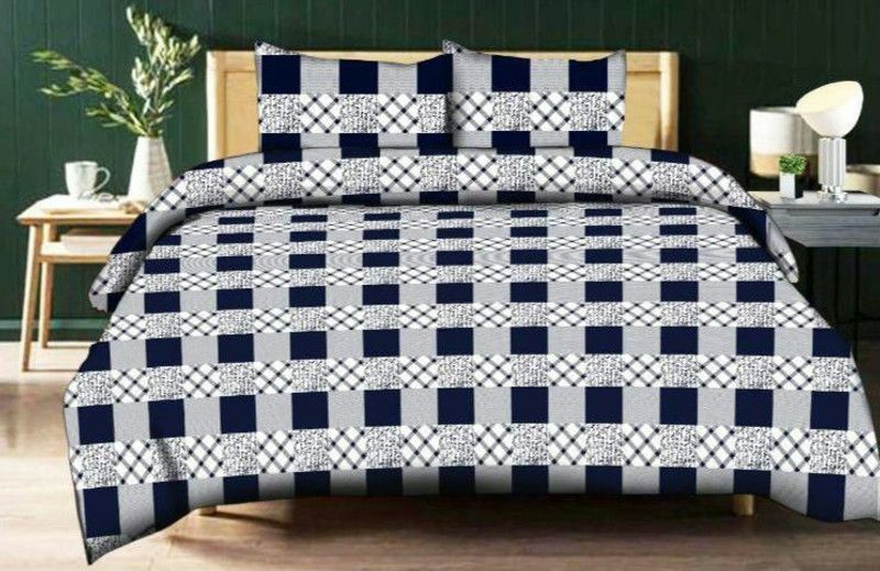 NIKITA ENTERPRISE 144 TC Microfiber Double Checkered Flat Bedsheet  (Pack of 1, Blue)