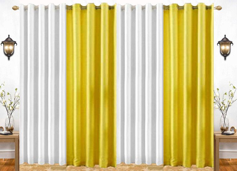 India Furnish 153 cm (5 ft) Polyester Semi Transparent Window Curtain (Pack Of 4)  (Plain, White & Yellow)