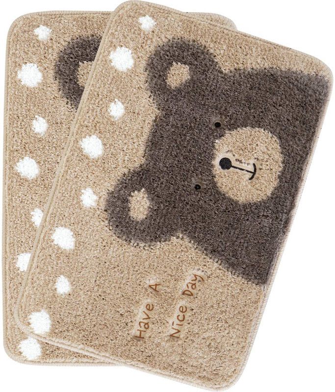 HOKiPO Microfiber Bathroom Mat  (Brown, Beige, Medium, Pack of 2)