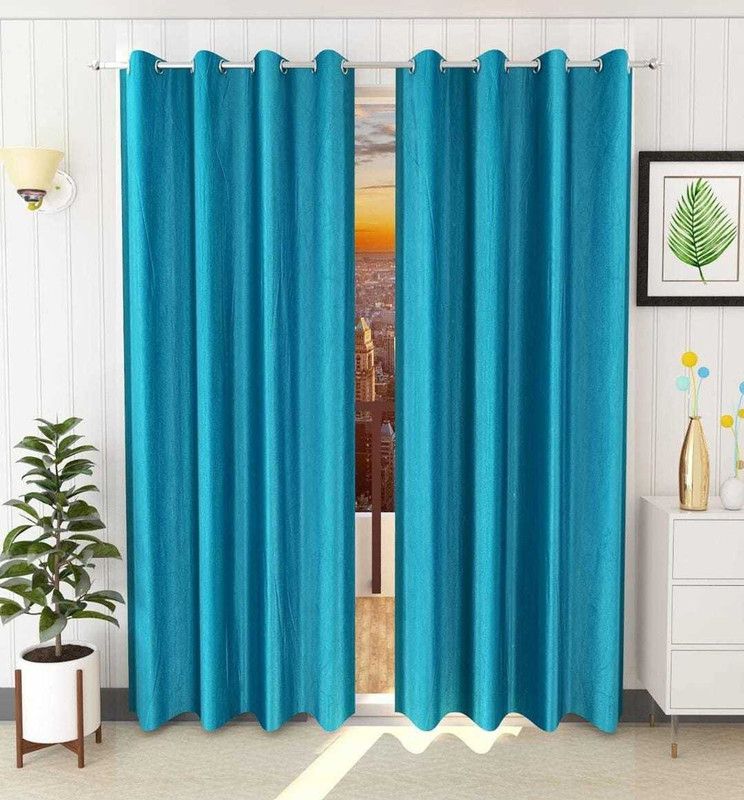 182 cm (6ft) Window Curtain  (Aqua, Pack of 2)