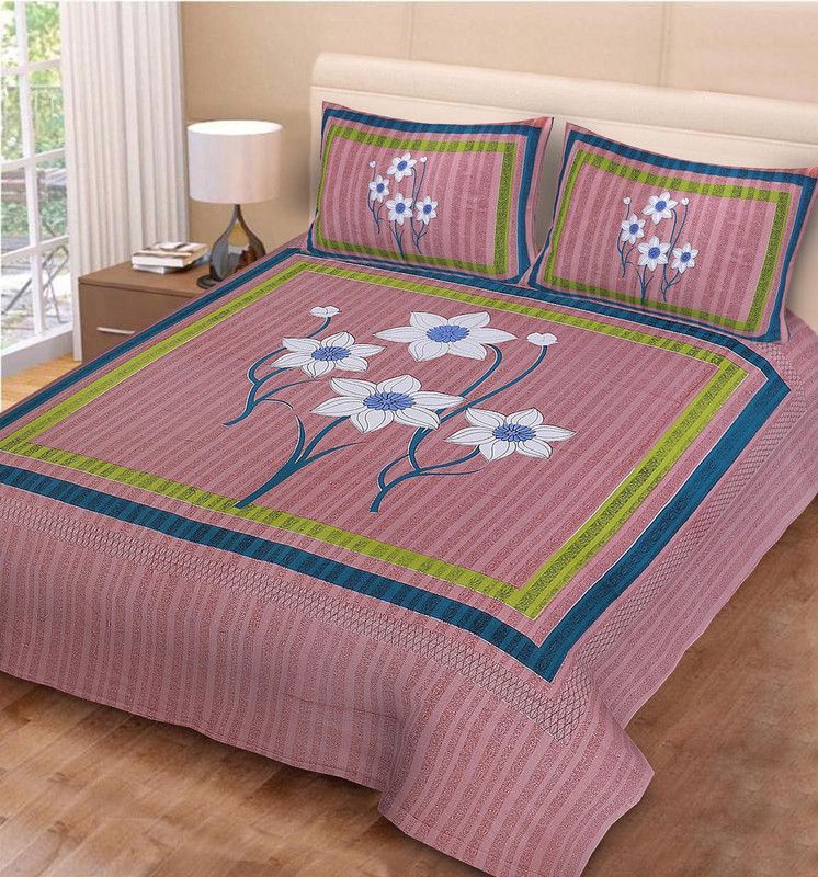 VASTRA VILLA 180 TC Cotton Double Jaipuri Prints Flat Bedsheet  (Pack of 1, Light Mehrun)