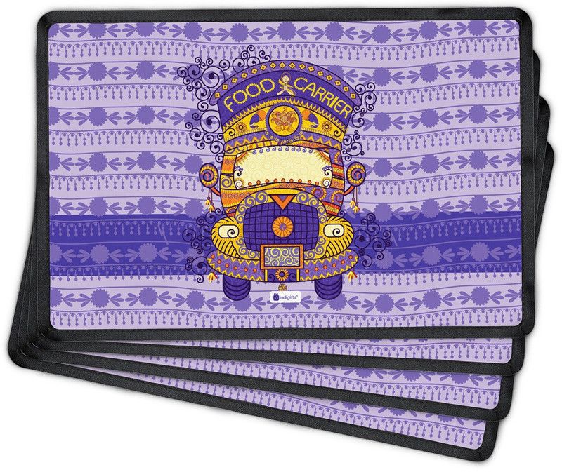 Indigifts Rectangular Pack of 4 Table Placemat  (Blue, Polyester)