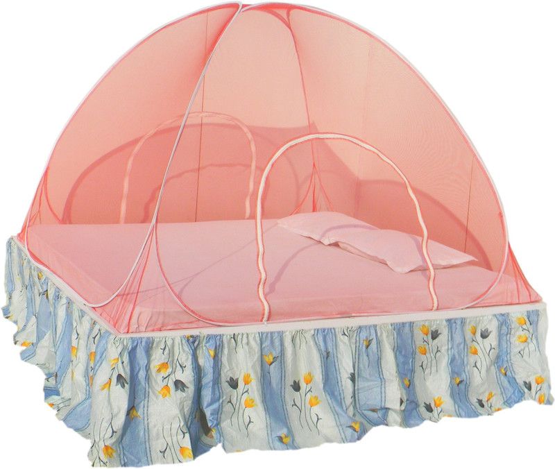 Homecute Polyester Adults Washable Foldable Polyester One Colour Simple Double Bed Mosquito Net 6 X 7 ft Mosquito Net  (Orange, Tent)