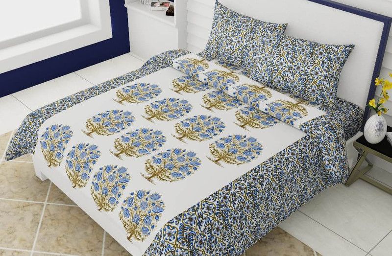 PINK CITY FAB CREATION 280 TC Cotton King Jaipuri Prints Flat Bedsheet  (Pack of 1, Multicolor)