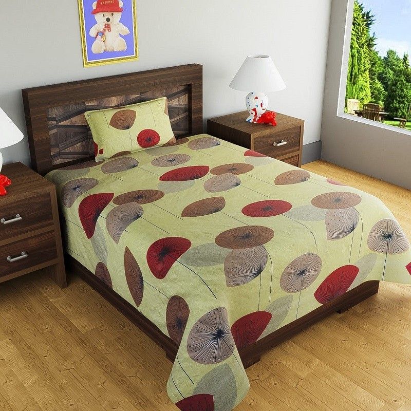 PALAK 188 TC Microfiber Single Floral Flat Bedsheet  (Pack of 1, Yellow)