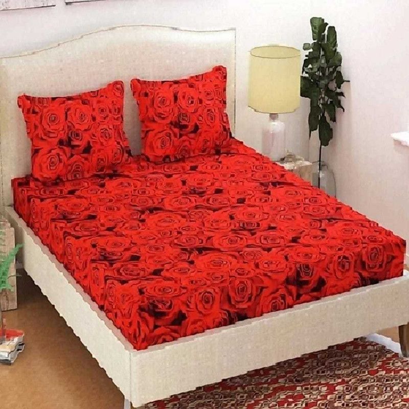 GRACE FULL 144 TC Polycotton Double Printed Flat Bedsheet  (Pack of 1, Red)
