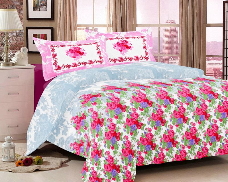 Aloof 144 TC Cotton Double Floral Flat Bedsheet  (Pack of 1, Pink)