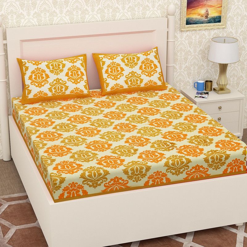 Anupama 144 TC Cotton Double Jaipuri Prints Flat Bedsheet  (Pack of 1, Brown)