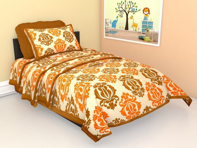 GN INDUSTRIES 170 TC Cotton Single Jaipuri Prints Flat Bedsheet  (Pack of 1, Orange)