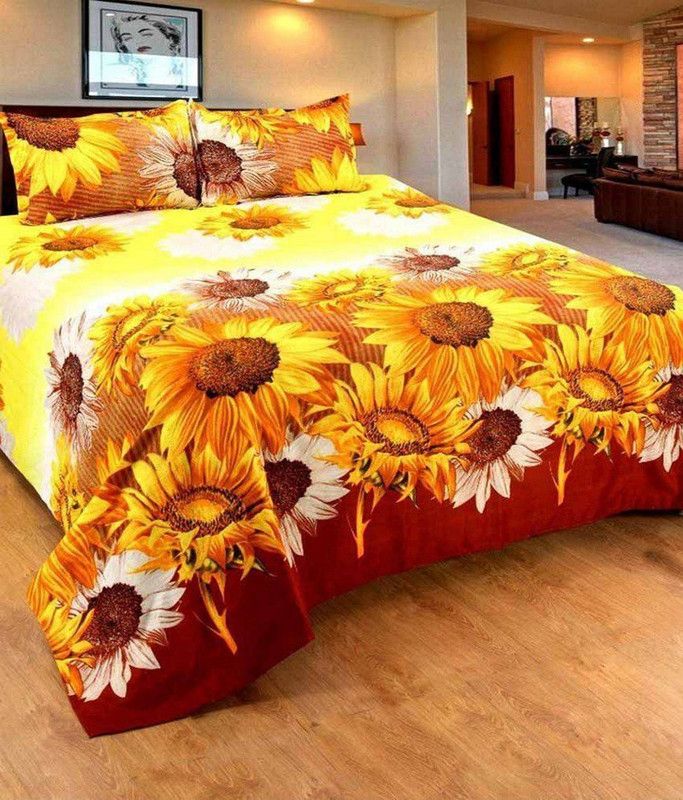 CRAFTWELL 160 TC Polycotton Double Floral Flat Bedsheet  (Pack of 1, Yellow)