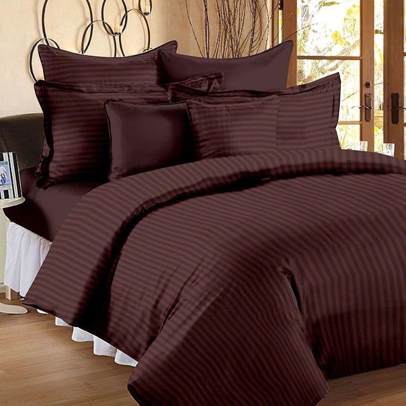 AMIGOS 210 TC Cotton King Striped Flat Bedsheet  (Pack of 1, Coffee)