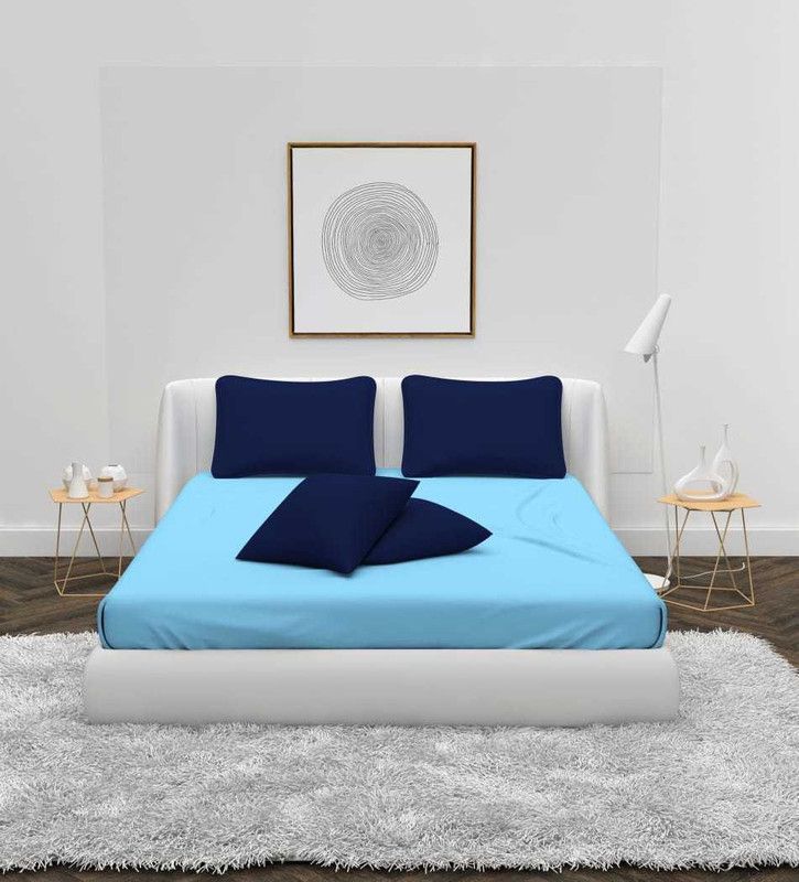 SHIV CRAFTS 300 TC Cotton Queen Solid Flat Bedsheet  (Pack of 5, SKY BLUE & DARK BLUE)
